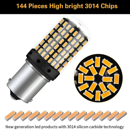 Canbus Error-Free 144-SMD PY21W BAU15S Amber LED Turn Signal Bulbs (Pair)
