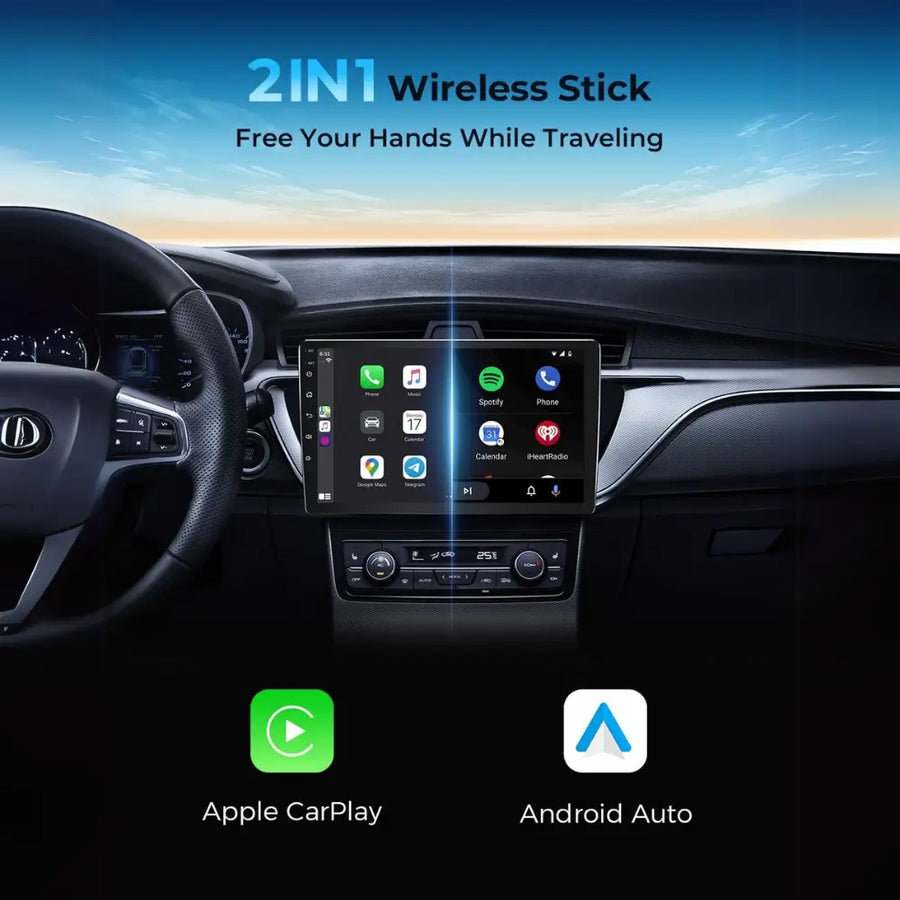 2-in-1 Concealed Wireless CarPlay Android Auto Adapter Flushed USB