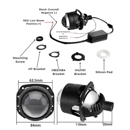 2.5-Inch Bi-LED Headlight Projector Lens (Set of 2)