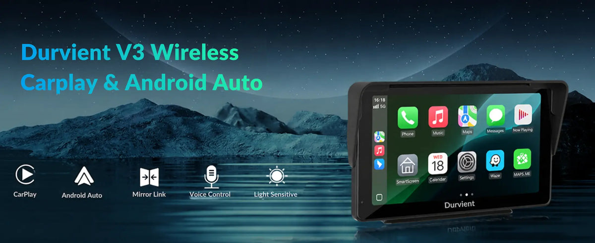 7" Portable Wireless Apple CarPlay & Android Auto Touchscreen Car Display