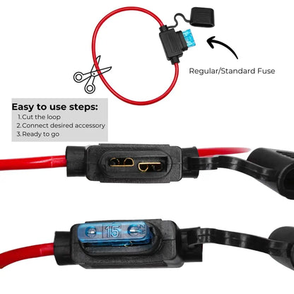 Waterproof In-Line ATC/ATO Blade Fuse Holder with 16 AWG Wire