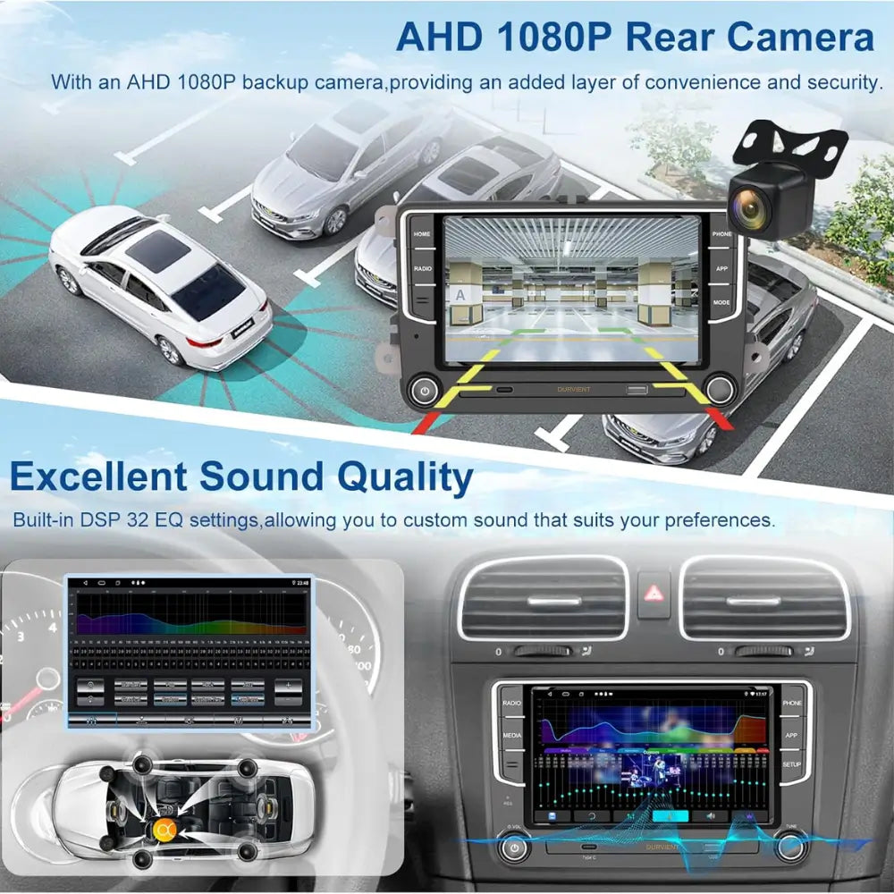 Full HD AHD backup camera support along with digital sound processing dsp