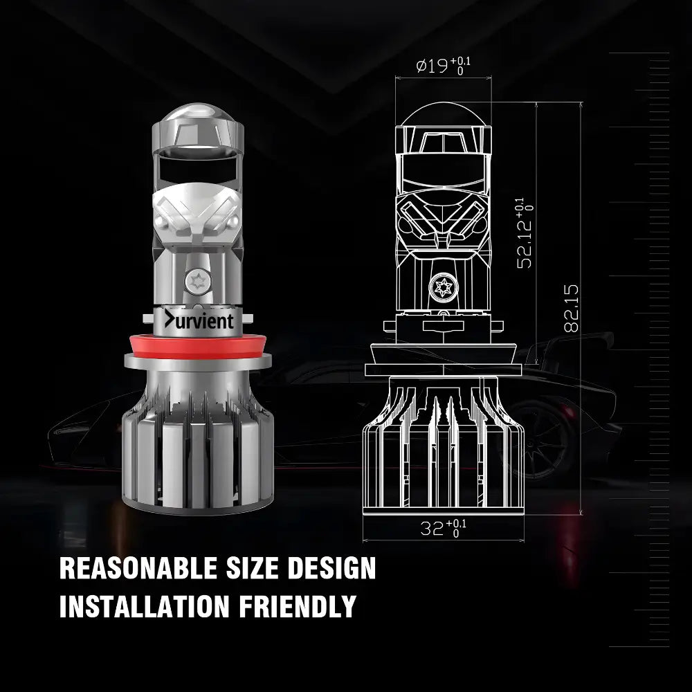 H8 H9 H11 H16 Mini Projector Lens Bulb Dimensions and Fitment Specs
