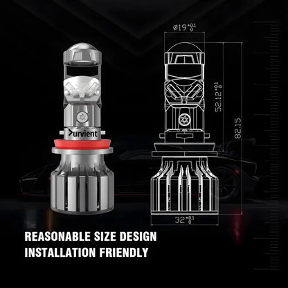 H8 H9 H11 H16 Mini Projector Lens Bulb Dimensions and Fitment Specs