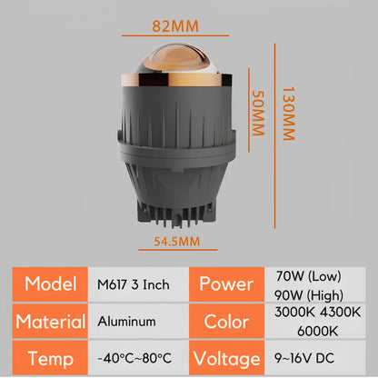 M617 tri color fog projector shape size design dimensions