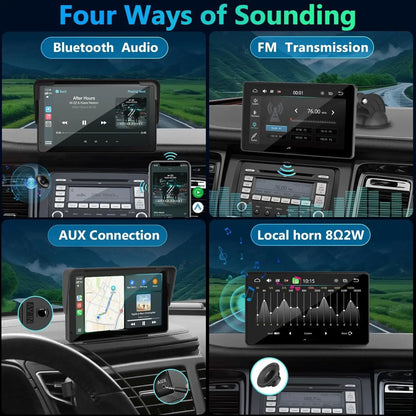 7" Portable Wireless Apple CarPlay & Android Auto Touchscreen Car Display