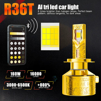 160W D-Series Smart App-Controlled Bluetooth Tri-Color LED Headlight Kit