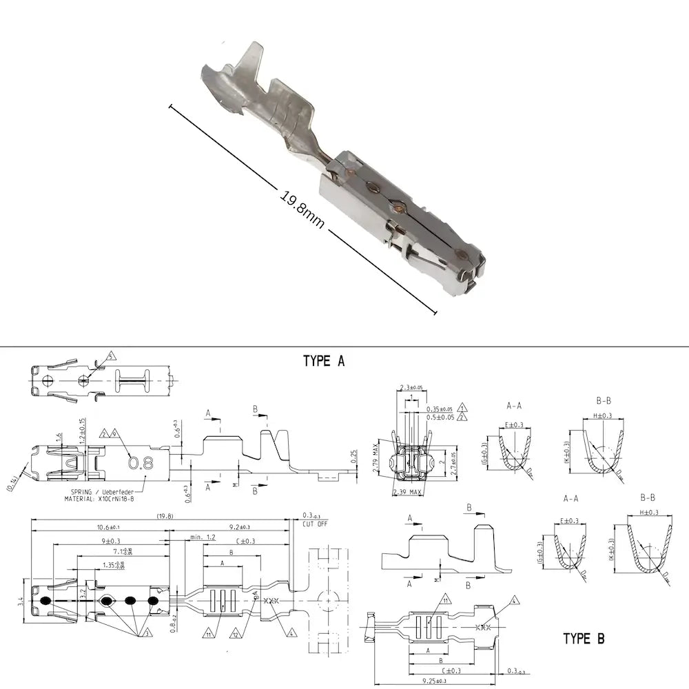 TE-1534334-1 BCM J519 T73a T73c pin terminal technical dimensions drawing