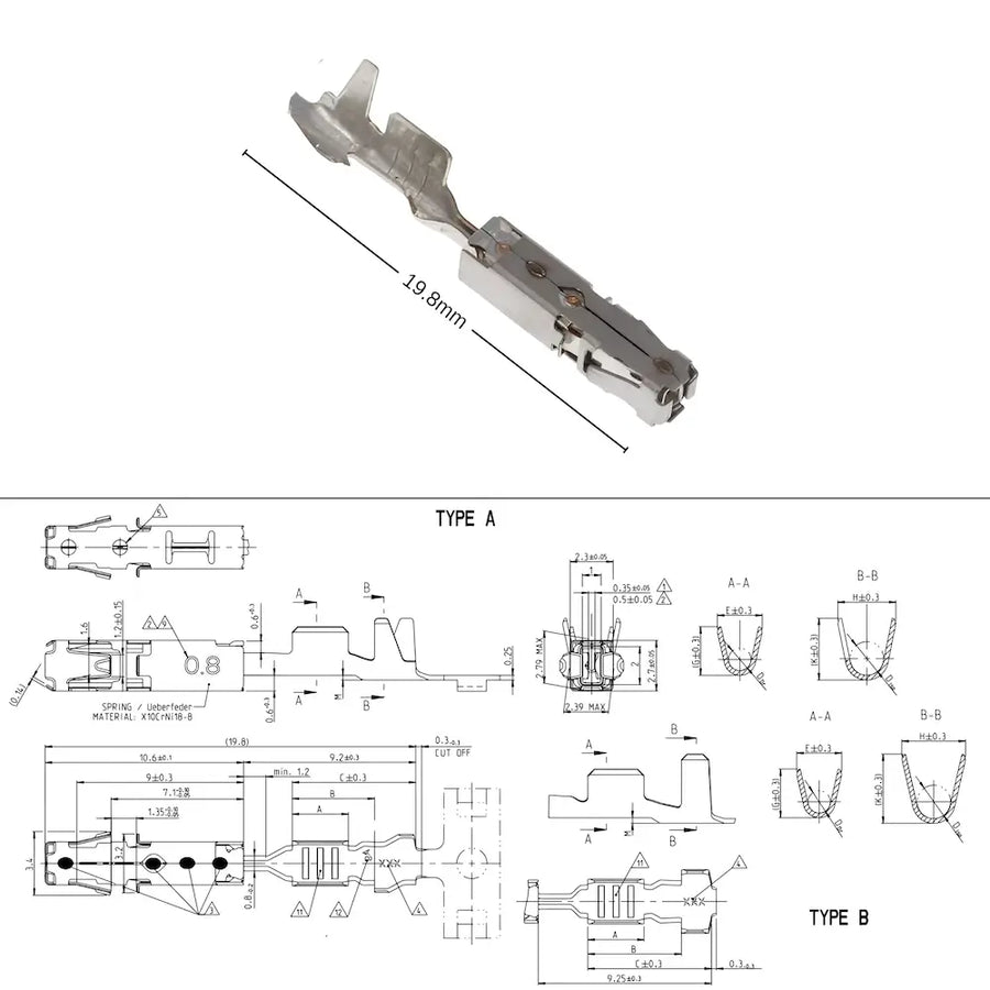 TE-1534334-1 BCM J519 T73a T73c pin terminal technical dimensions drawing