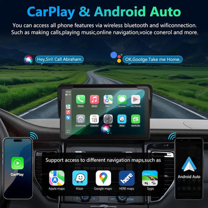 7" Portable Wireless Apple CarPlay & Android Auto Touchscreen Car Display