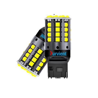 Two Durvient LED car light bulbs with a black plastic base and a cylindrical body filled with bright yellow LED chips, shown on a solid white background.
