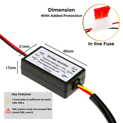 Smart Automatic LED DRL Controller Relay Harness (12V 18W)