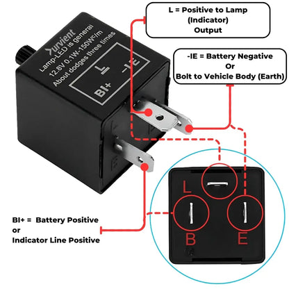 3-Pin Adjustable LED Indicator Flasher Relay (12V 0.1W-150W)