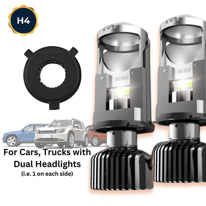 H4 / H19 Bi-LED Mini Projector Headlight Bulbs (35W, RHD)