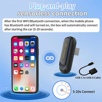 2-in-1 Concealed Wireless CarPlay Android Auto Adapter Flushed USB