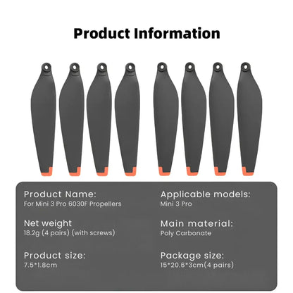 6030F Low-Noise Propeller Blades for DJI Mini 3 Pro & Mini 4 Pro (8 Blades)