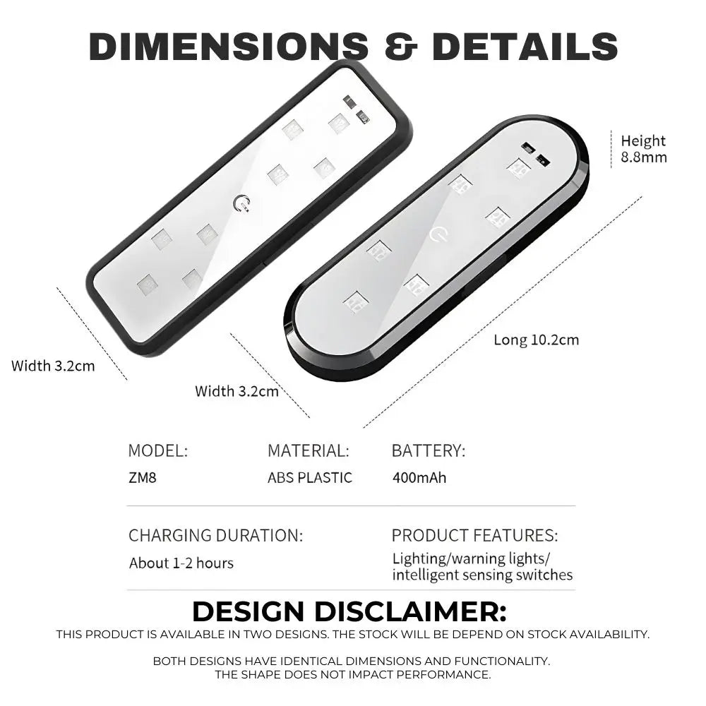 Product Dimensions, Battery Capacity and Technical Specifications of Magnetic Courtesy Lamp