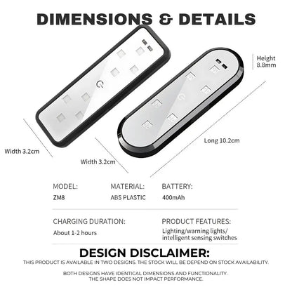Product Dimensions, Battery Capacity and Technical Specifications of Magnetic Courtesy Lamp