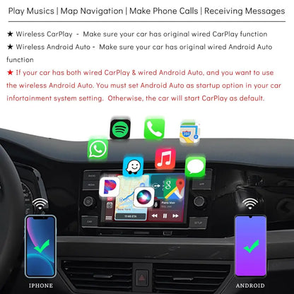 2-in-1 Concealed Wireless CarPlay Android Auto Adapter Flushed USB