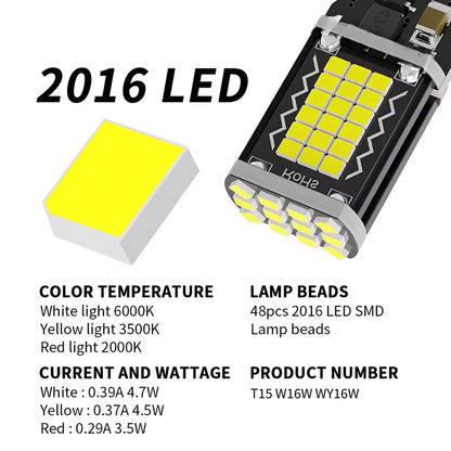 T15 W16W WY16W Canbus Error-Free LED Bulbs (Pair)