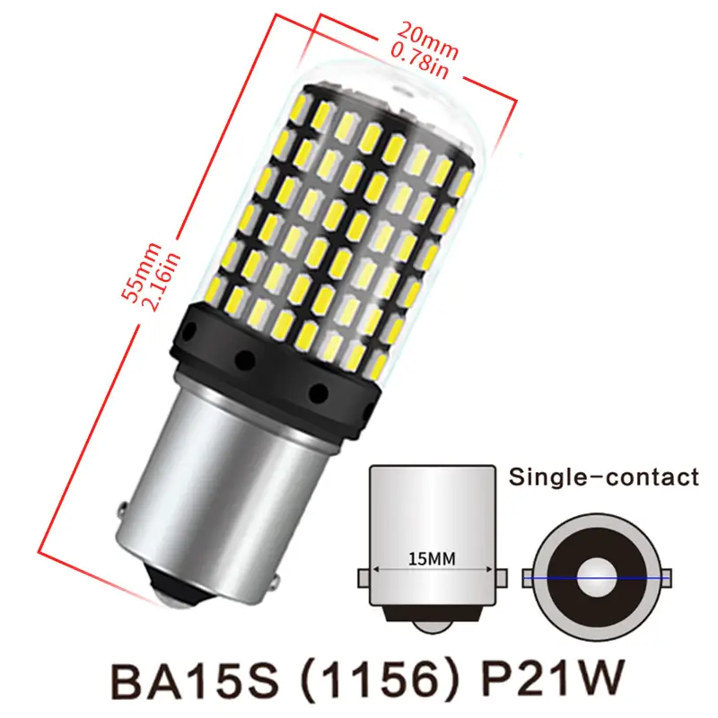 Improved Canbus Error Free P21W BA15S 1156 LED Turn Signal Indicator Lamp  (1 Pair) - Durvient