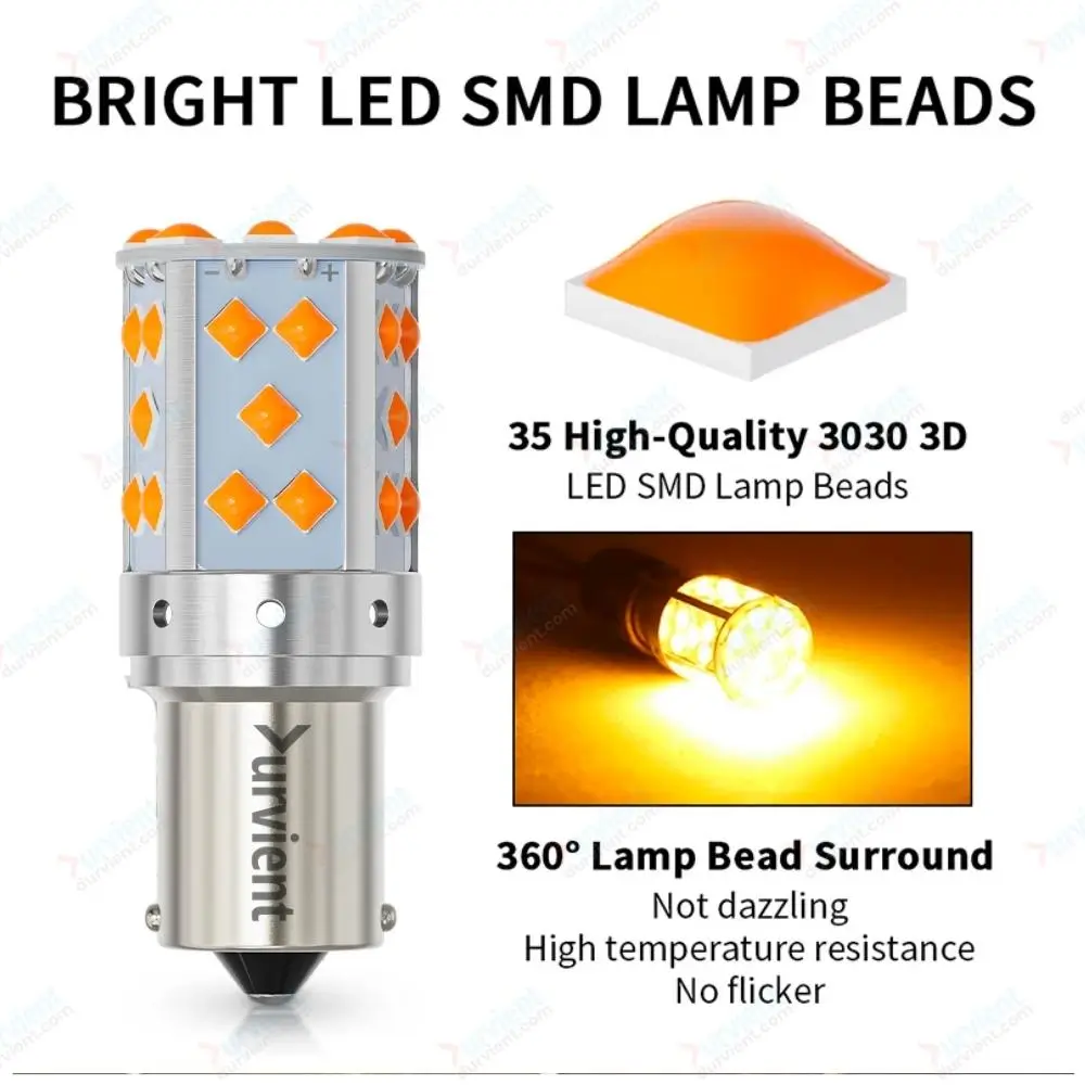 EverBright 2800Lumen 7507 Led Bulb, No Hyper Flash BAU15S PY21W 5009 12496  Front Rear Turn Signal Bulb, Canbus Error Free Led Turn Signal Lights Amber  Yellow 3014 Chipset 144SMD (Pack of 2) 