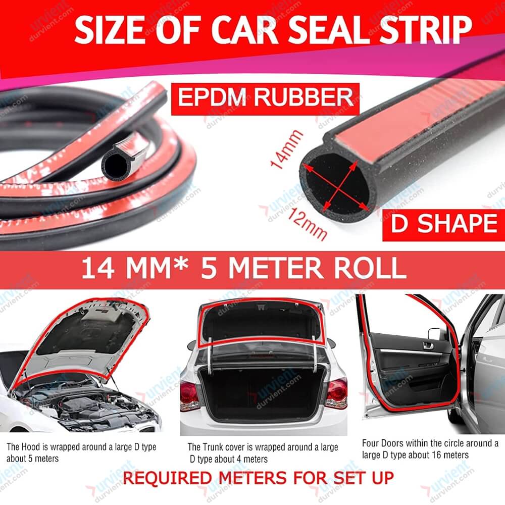 Brand New D Shape Car Door Rubber Seal Weather Sound Sealing Strip (Self  Adhesive, 5 Meters) - Durvient