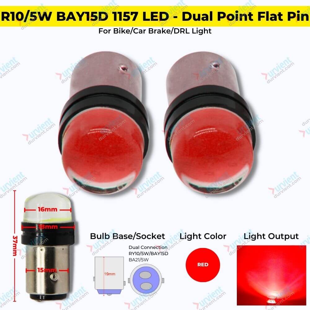 New P21/5W BAY15D 1157 Dual Connection Flat Pin LED COB For Car Bike  Brake/DRL Light (Red) - Durvient