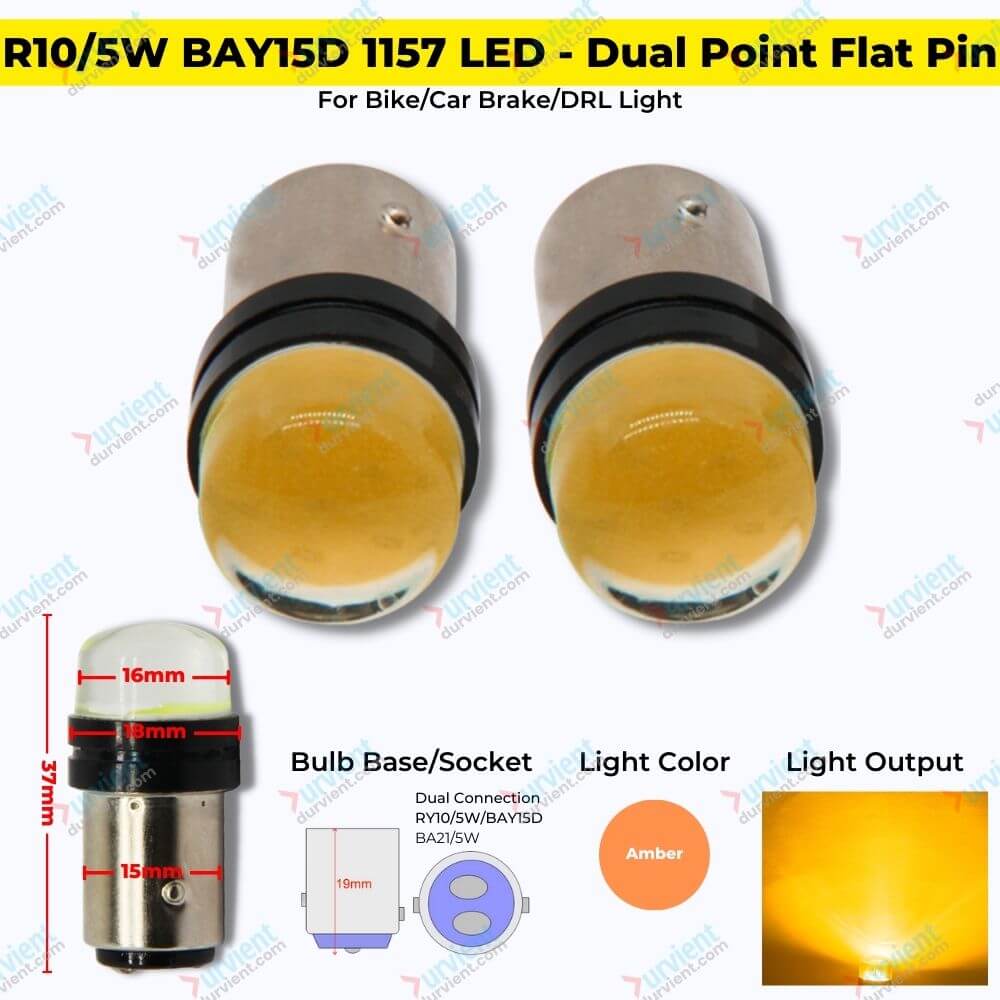 R10 5W BAY15D Dual 1157 Point Buoyant Flat Pin 180° Degree amber LED Bulb COBGEL BAY15D amber 1P