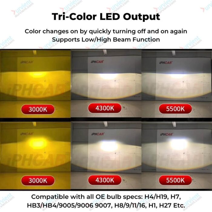 color demonstration iph 3inch tri color fog bi led projector
