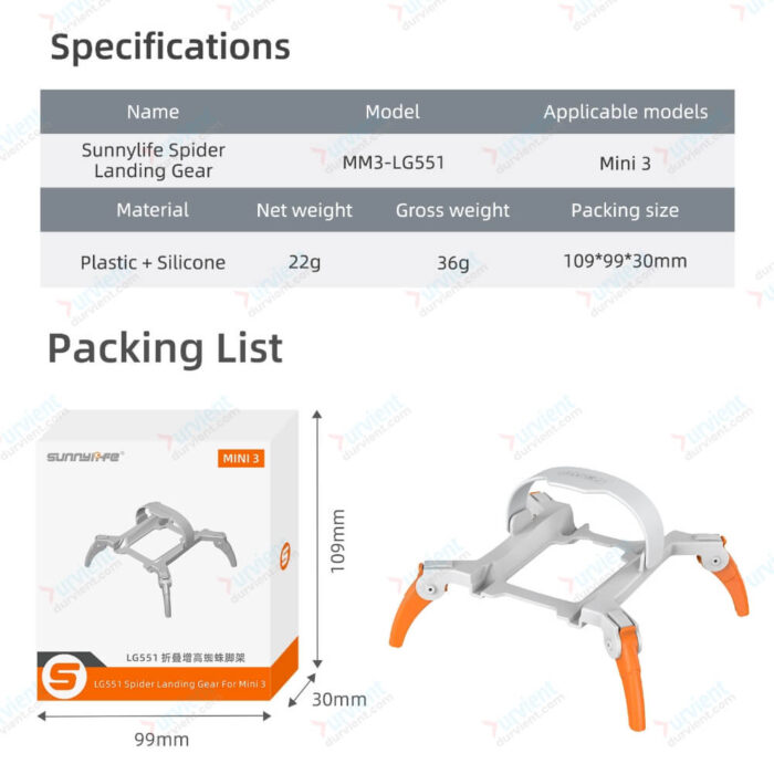 specifications mini 3 spider landing gear