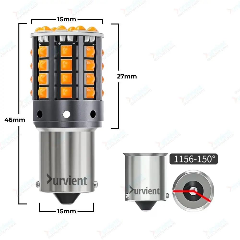 Canbus Error Free No Hyperflash PY21W BAU15S Cross Pin 1156 LED Turn Signal  Indicator Lamp (Amber) - Durvient