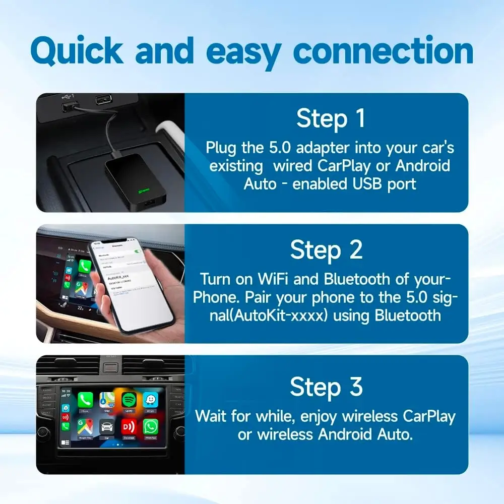 CarlinKit 5.0 Wireless Carplay 2023 Apple Wireless CarPlay Adapter &  Android Auto Adapter CPC200-2air Converts Wired CarPlay & AA to  Wireless,Support