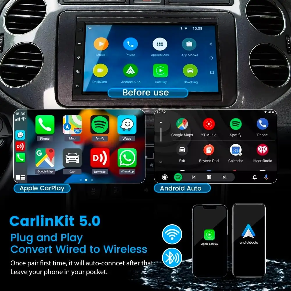 CarlinKit 5.0 Wireless Carplay 2023 Apple Wireless CarPlay Adapter & Android  Auto Adapter CPC200-2air Converts Wired CarPlay & AA to Wireless,Support  Online Update - Durvient
