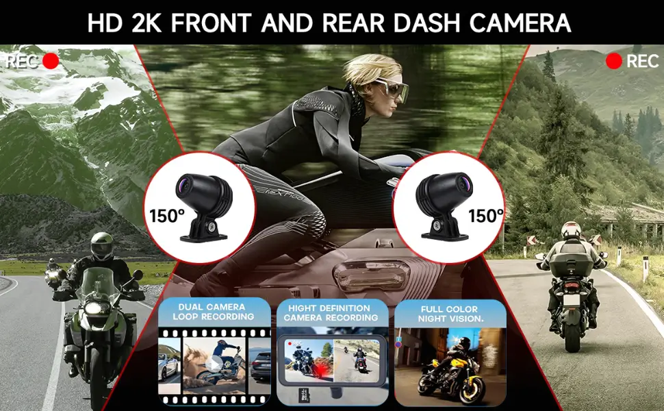 5 inch android auto carplay display for motorcycles dual dashcam
