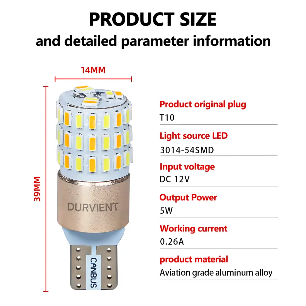 Product dimension size dual color t10 for indicator and drl