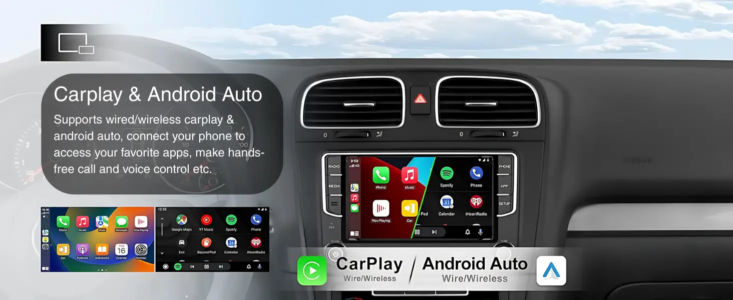 Wired and wireless android auto and carplay support