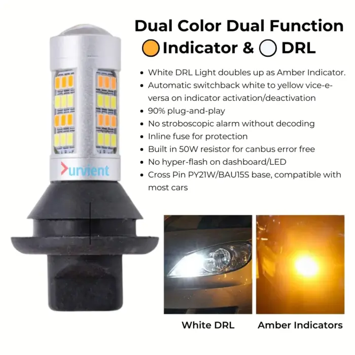 Easy to Install Error-Free Dual Color Switchback LED DRL Indicator - White & Amber Turn Signal BAU15S PSX24W T20 - Image 2