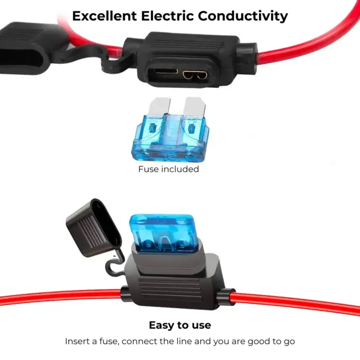 Waterproof In-Line Fuse Holder with 16 AWG Wire - 15A ATC/ATO Blade Fuse for Automotive, Marine, and Industrial Use - Image 3