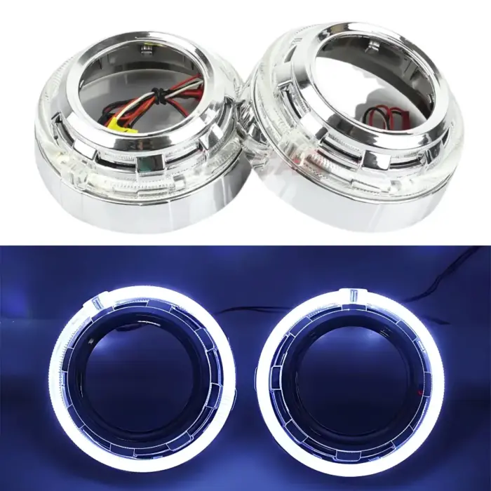 Premium 2.5 Inch Projector Shroud with Angel Eye DRL - Stylish Upgrade for Bi-LED/Bi-HID Headlights - Image 2
