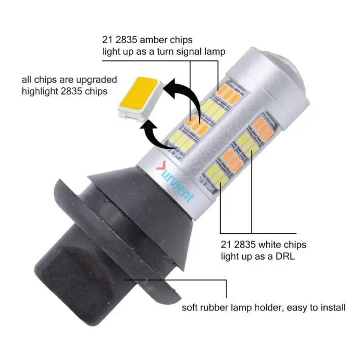 Easy to Install Error-Free Dual Color Switchback LED DRL Indicator - White & Amber Turn Signal BAU15S PSX24W T20 - Image 3