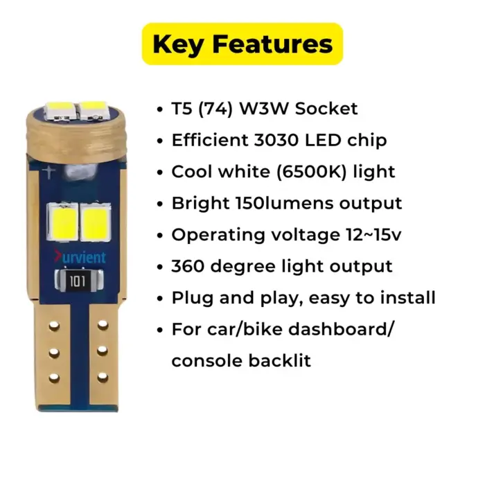 T5 LED Bulbs W3W 3030 Chips for Dashboard, Console Instrument Panel Backlight - Image 4
