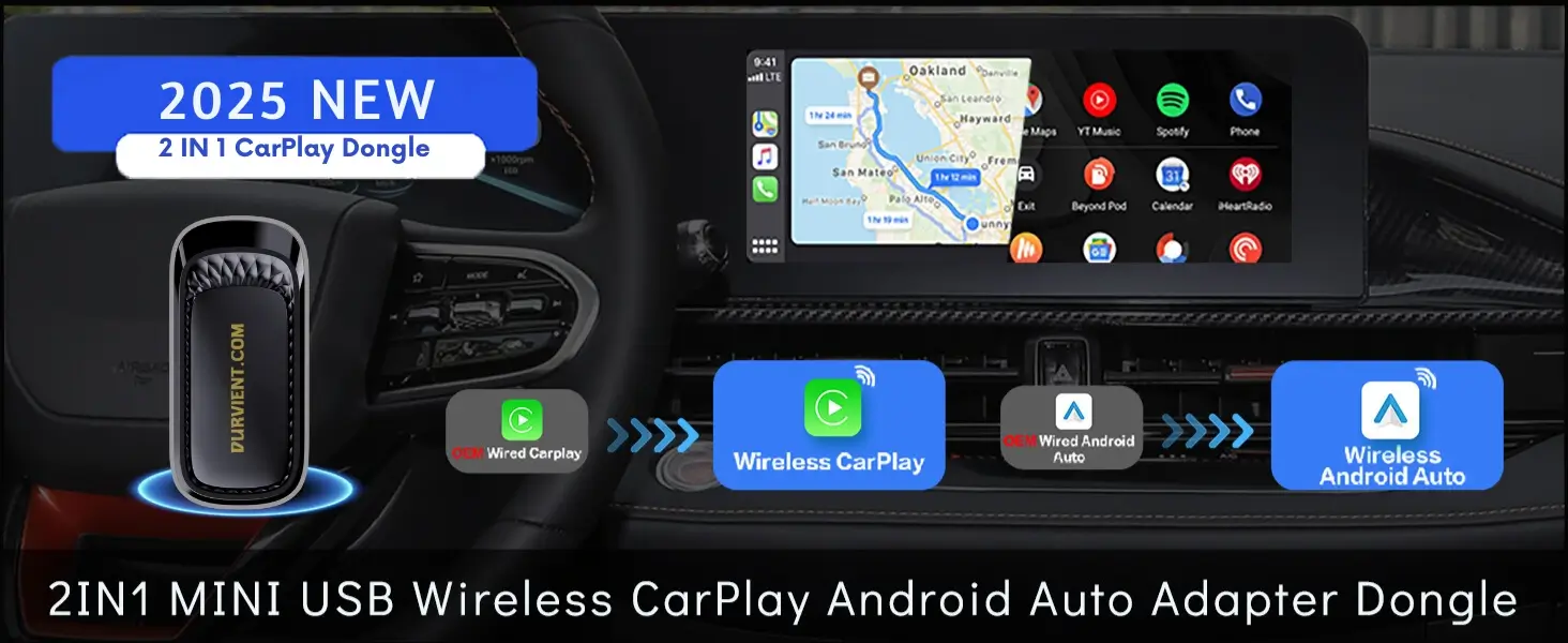 concealed wireless CarPlay android auto usb dongle for car stereo with wired Android Auto Apple CarPlay