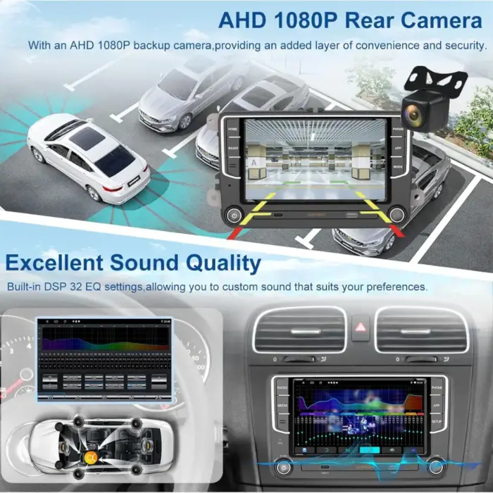 Full HD AHD backup camera support along with digital sound processing dsp