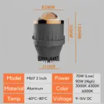 M617 tri color fog projector shape size design dimensions
