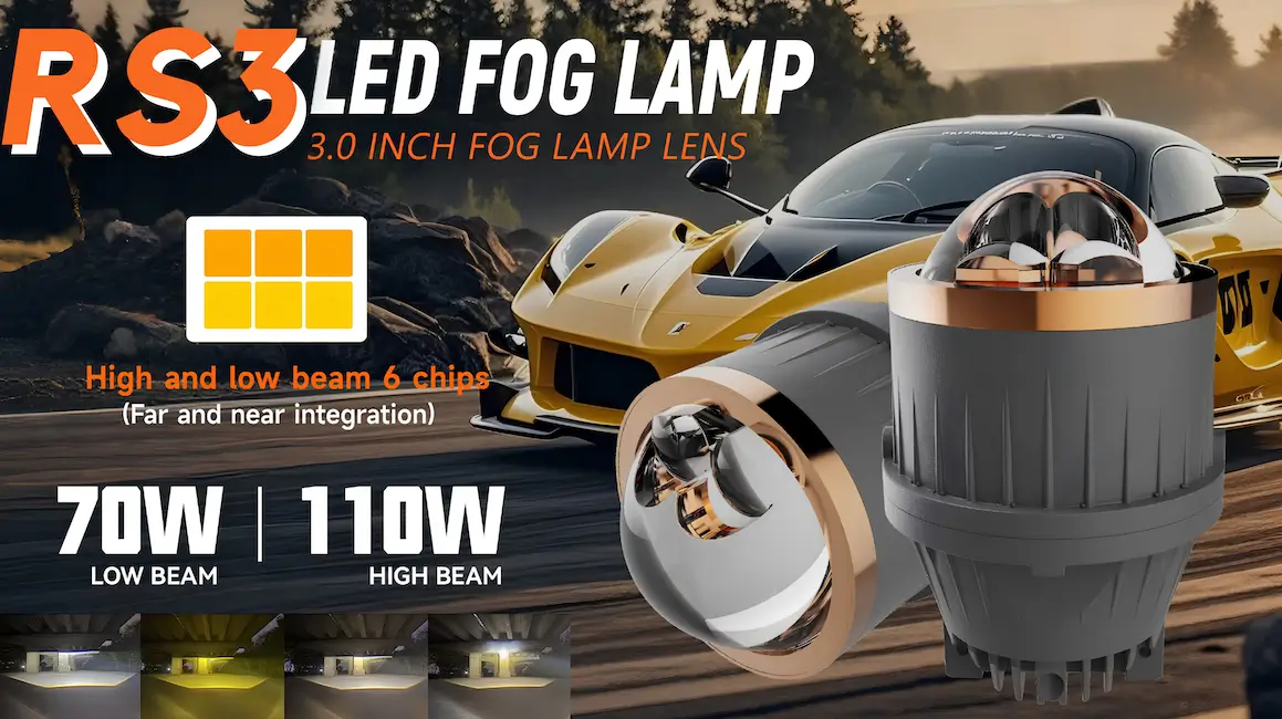 RS3 3-Inch Bi-LED Dual Laser Fog Projector - White/Tri Color, IP65 Waterproof (Cars and Bikes) 1 RS3 Fog Lamp with dual laser high beam spotlights for cars motorcycles bikes