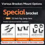 Various mounting bracket options available tri color 3 inch fog projector lamp