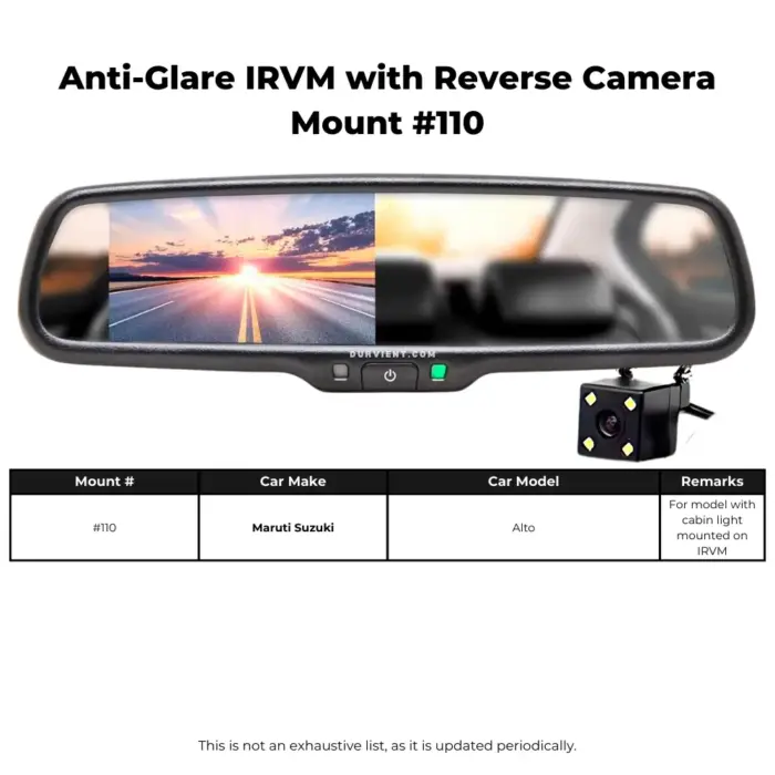 anti glare irvm with reverse camera dislay mount 110