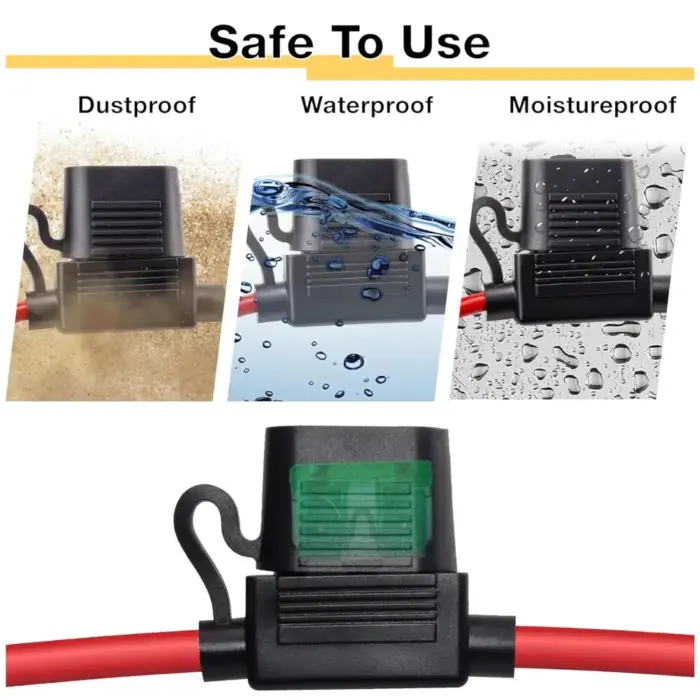 Waterproof In-Line Fuse Holder with 16 AWG Wire - 15A ATC/ATO Blade Fuse for Automotive, Marine, and Industrial Use - Image 5