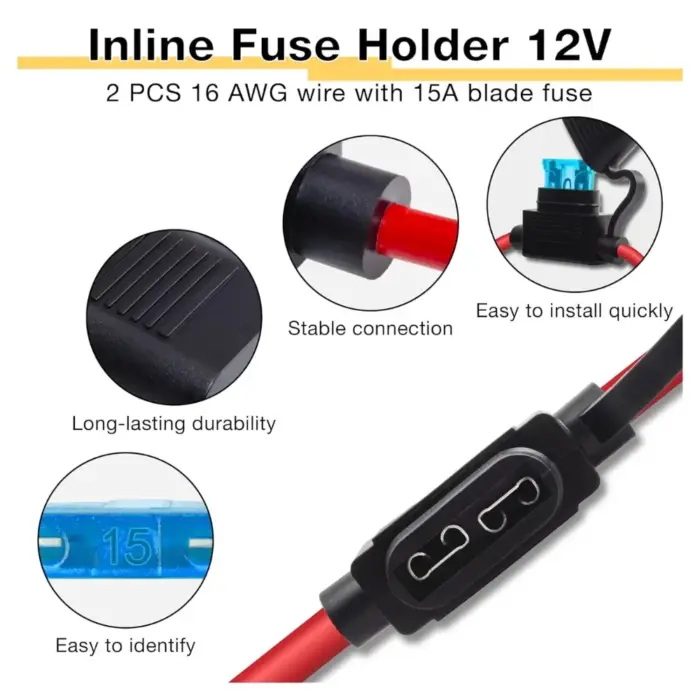Waterproof In-Line Fuse Holder with 16 AWG Wire - 15A ATC/ATO Blade Fuse for Automotive, Marine, and Industrial Use - Image 4